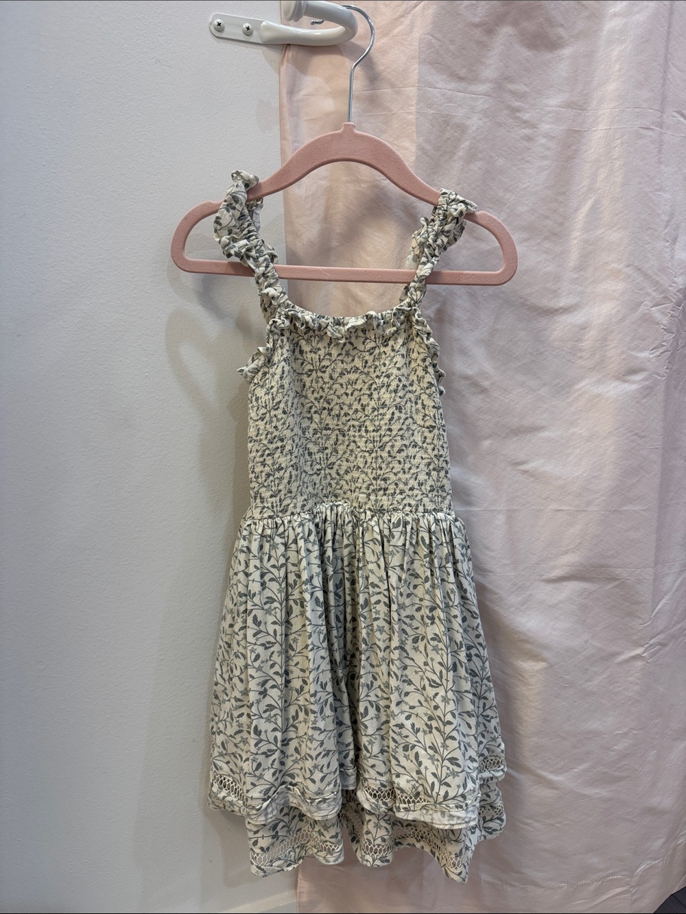 Smocked Floral Sundress in Cream and Gray by